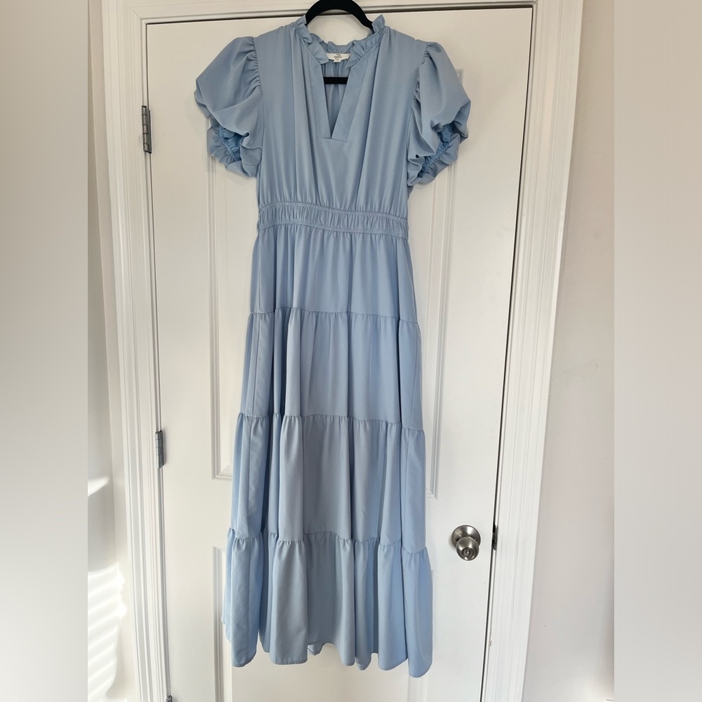 Blue Puff Sleeve Maxi Dress